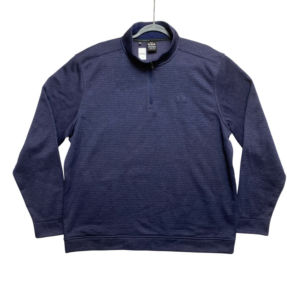 Under Armour Pullover Mens XL Navy Blue Storm 1/4 Zip Ribbed Texture Sweater